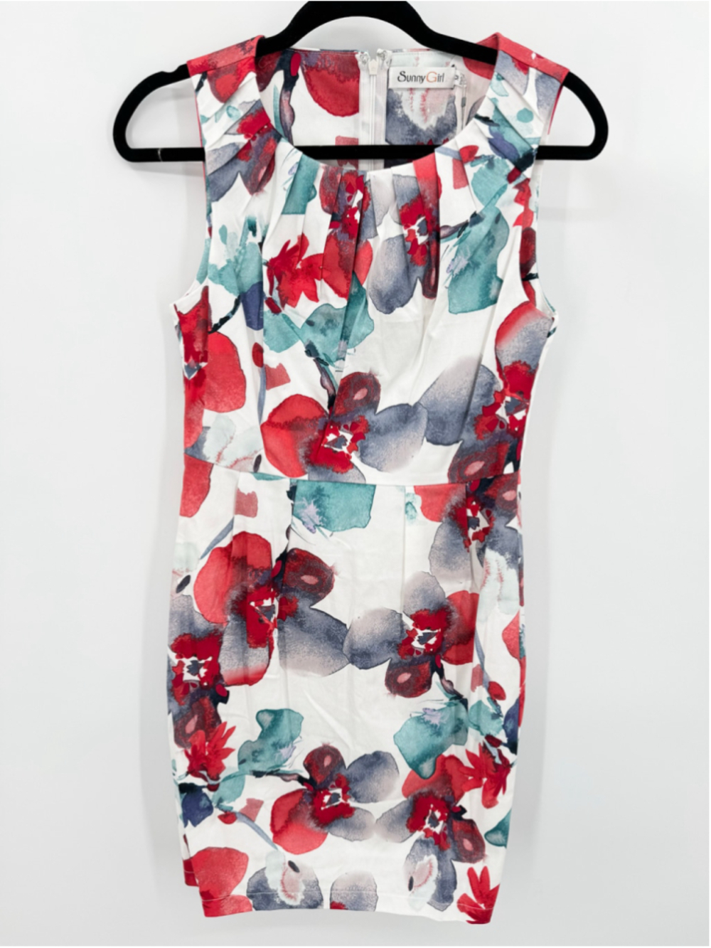 Floral Sleeveless Bodycon Mini Dress Multicolor Pleated Sunny Girl Small-Medium